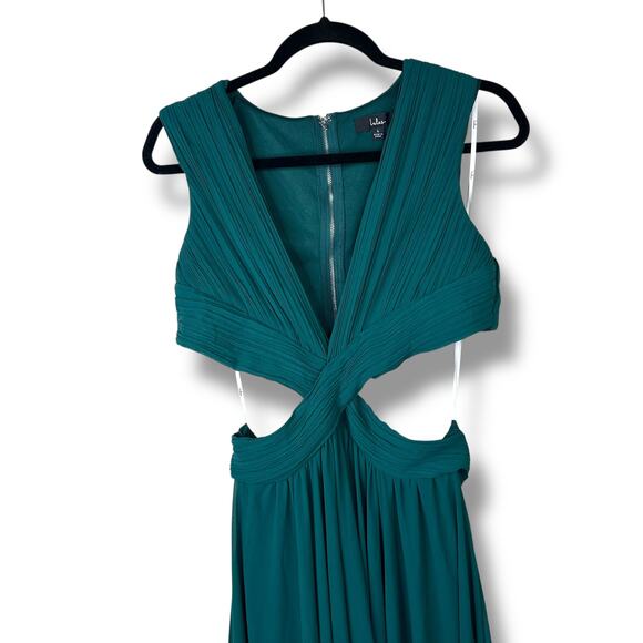 Lulus NWT Vivid Imagination Emerald Green Cutout Plunging Twirl Maxi Dress Large - Picture 5 of 10